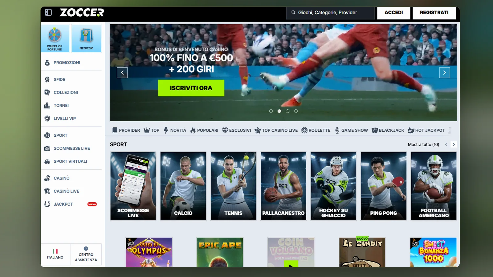 Zoccer registrazione